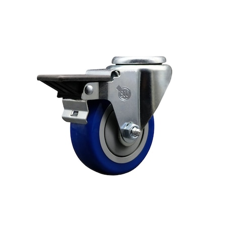 Service Caster 3.5'' Blue Poly Wheel Swivel Bolt Hole Caster with Posi Lock Brake SCC-BH20S3514-PPUB-BLUE-PLB